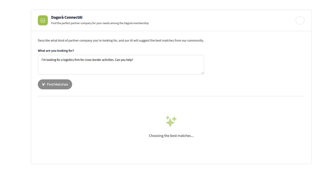 The moment after submitting: 'Choosing the best matches'