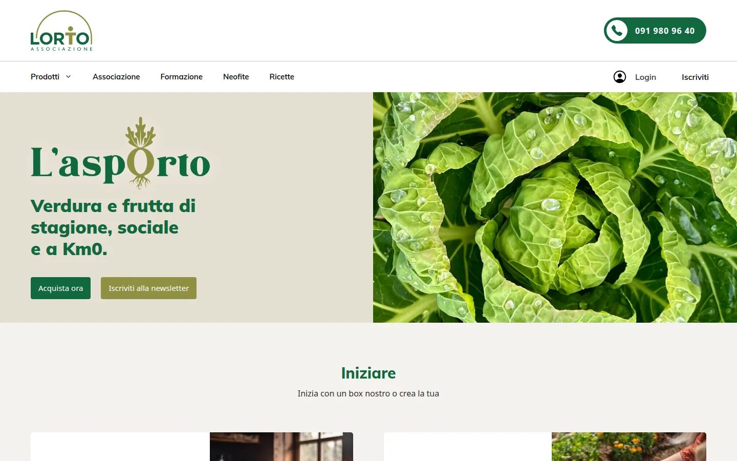 The Orto home page: seasonal, social, zero-kilometre produce