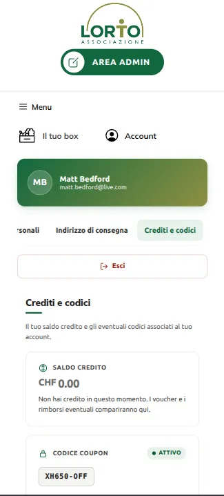 The member account on a phone: credit balance and an active voucher code