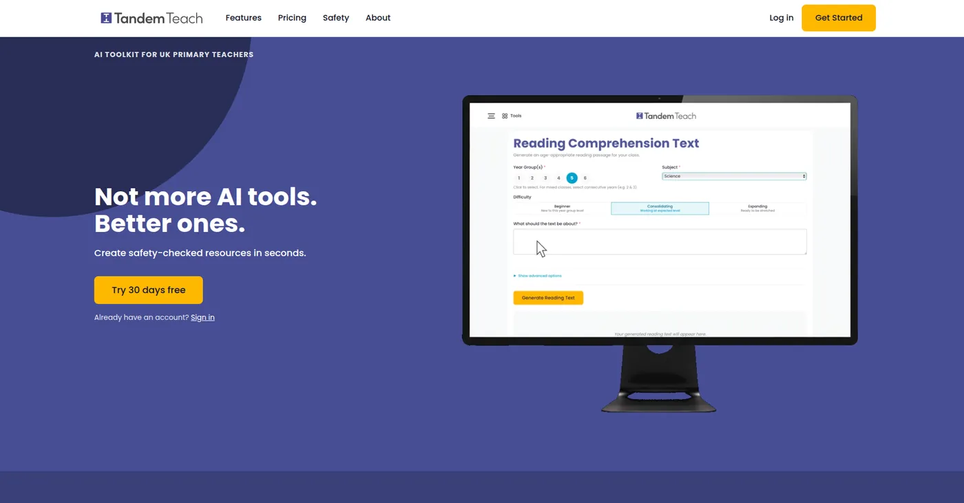 The Tandemteach home page: not more AI tools, better ones